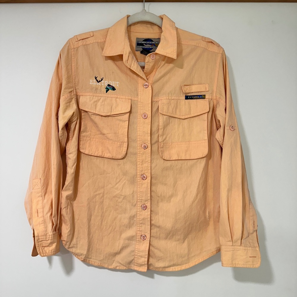 ExOfficio Womens 4 Vented Fishing Shirt Orange Elk Trout Hiking Gorpcore